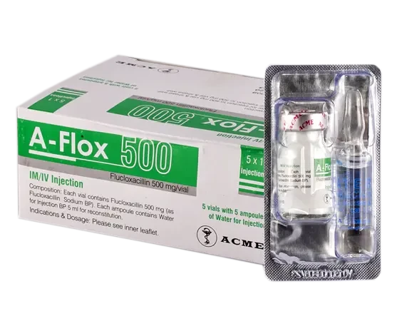 Pack Image: A-Flox 500 mg Injection (500 mg vial)