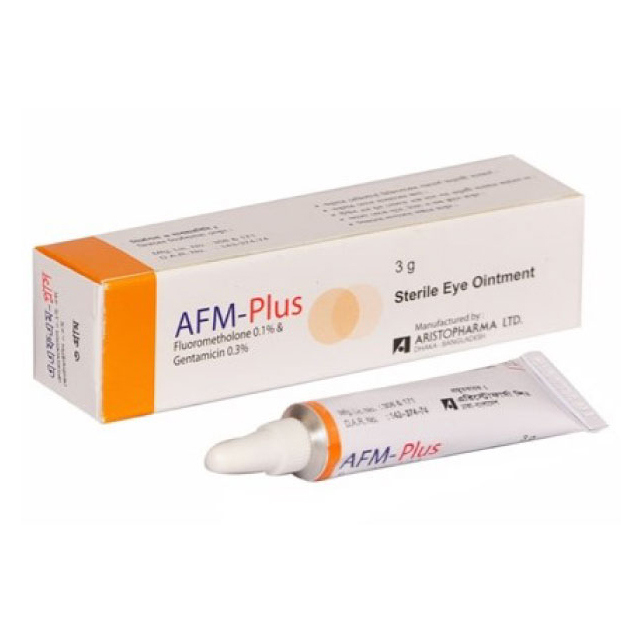 Pack Image: AFM-Plus 0.1% 0.3% Eye Ointment (3 gm tube)