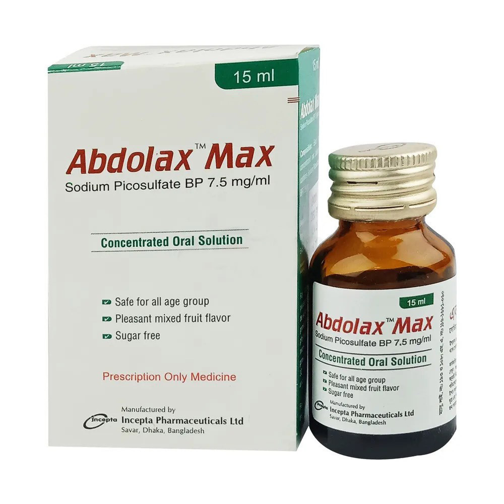 Pack Image: Abdolax Max 7.5 mg Oral Solution (15 ml bottle)
