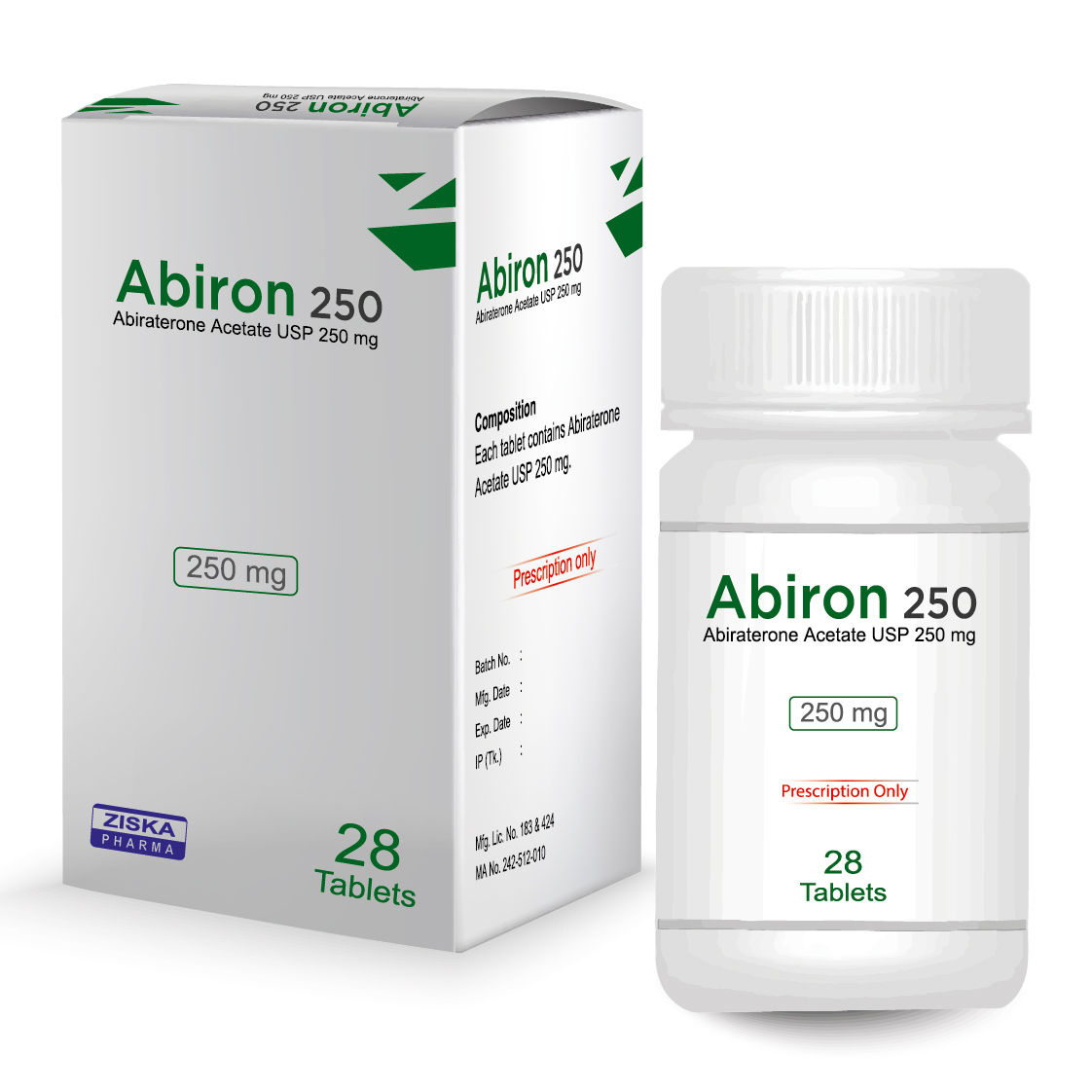 Pack Image: Abiron 250 mg Tablet (1 x 28)