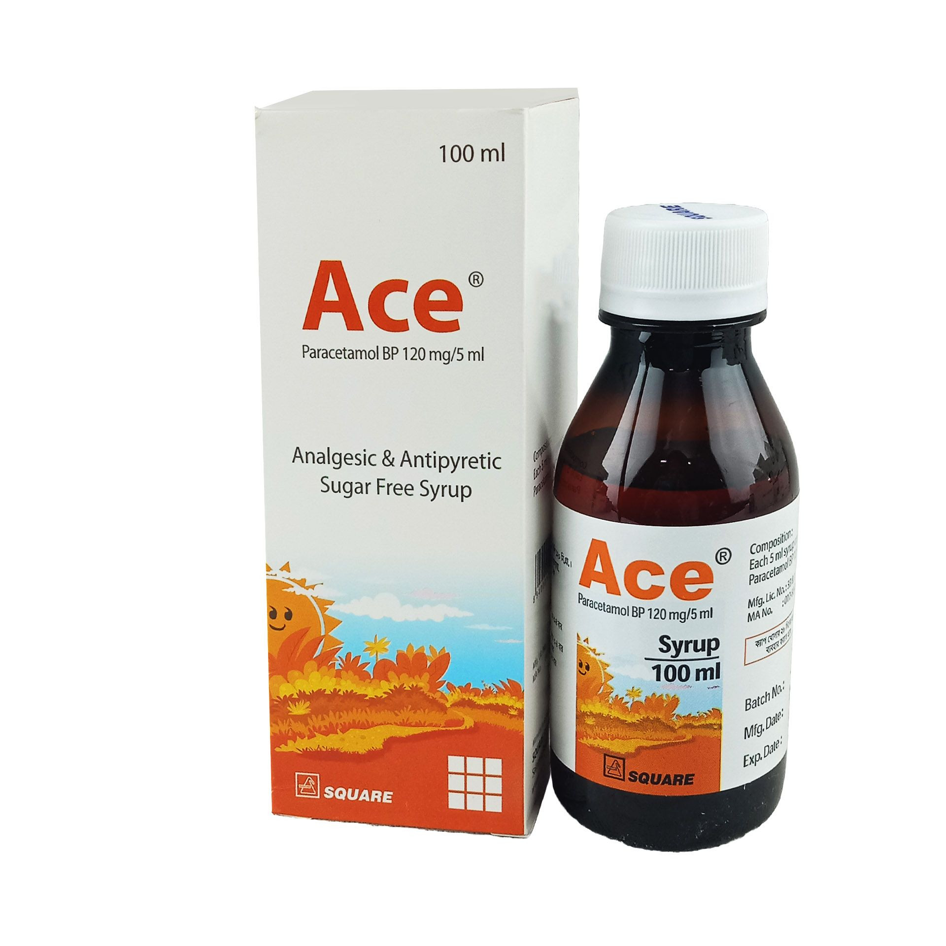 Pack Image: Ace 120 mg Syrup (60 ml bottle (Raspberry))