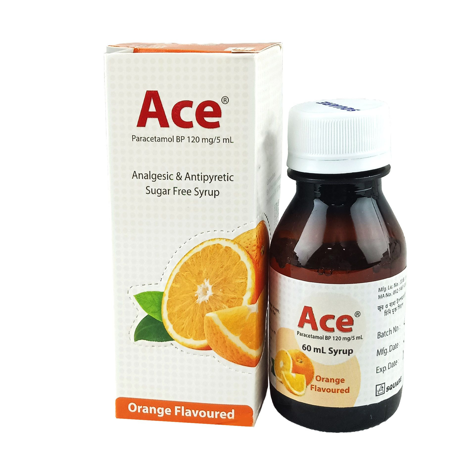 Pack Image: Ace 120 mg Syrup (60 ml bottle (Mango))