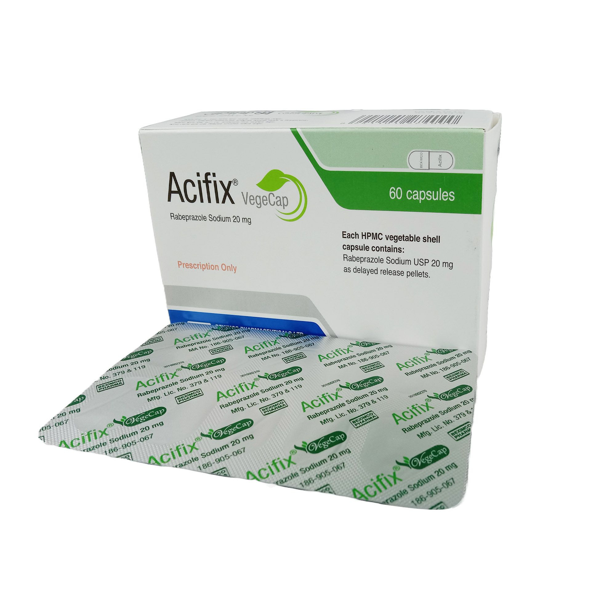 Pack Image: Acifix 20 mg Capsule (6 x 10)