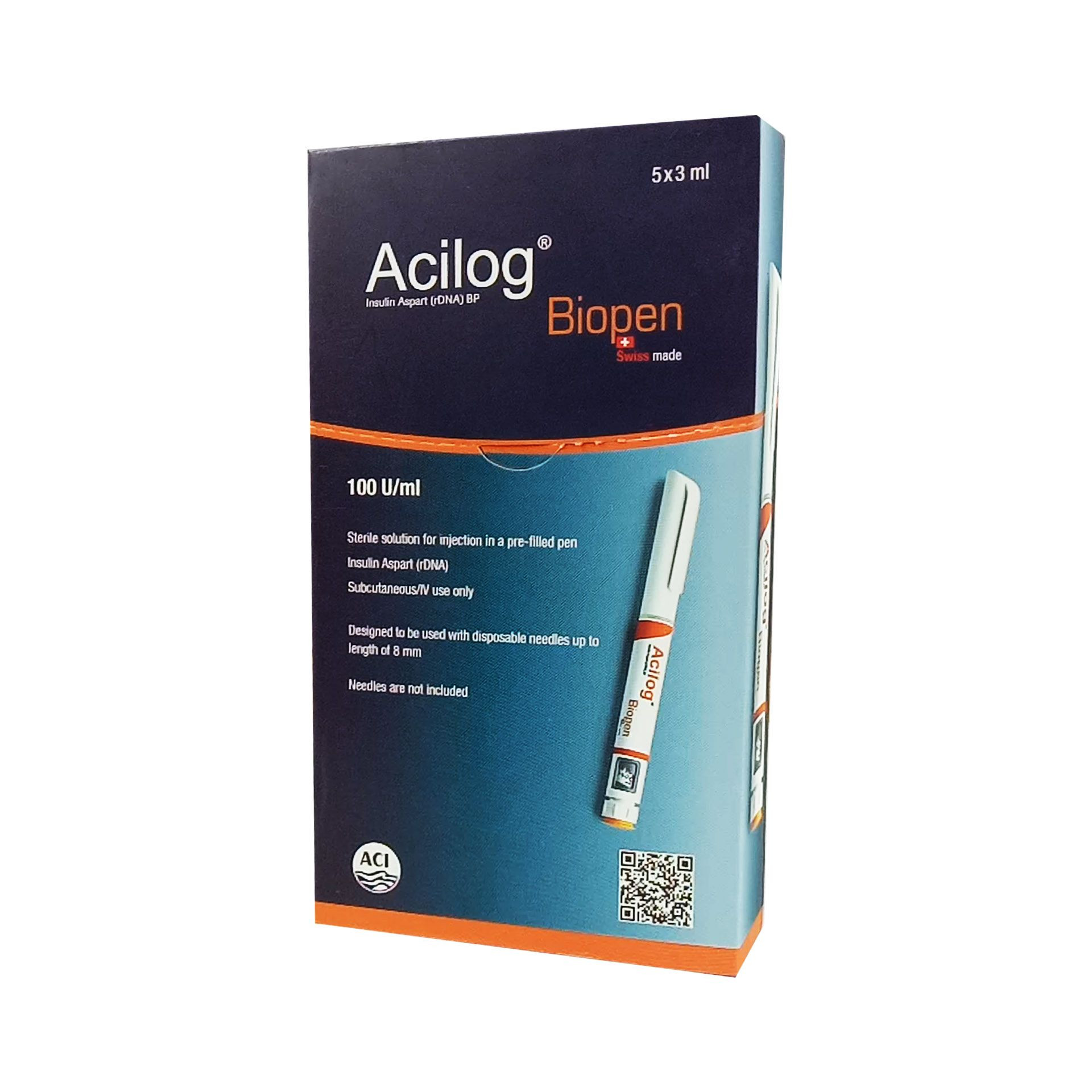 Pack Image: Acilog 100 IU Injection (3 ml cartridge)