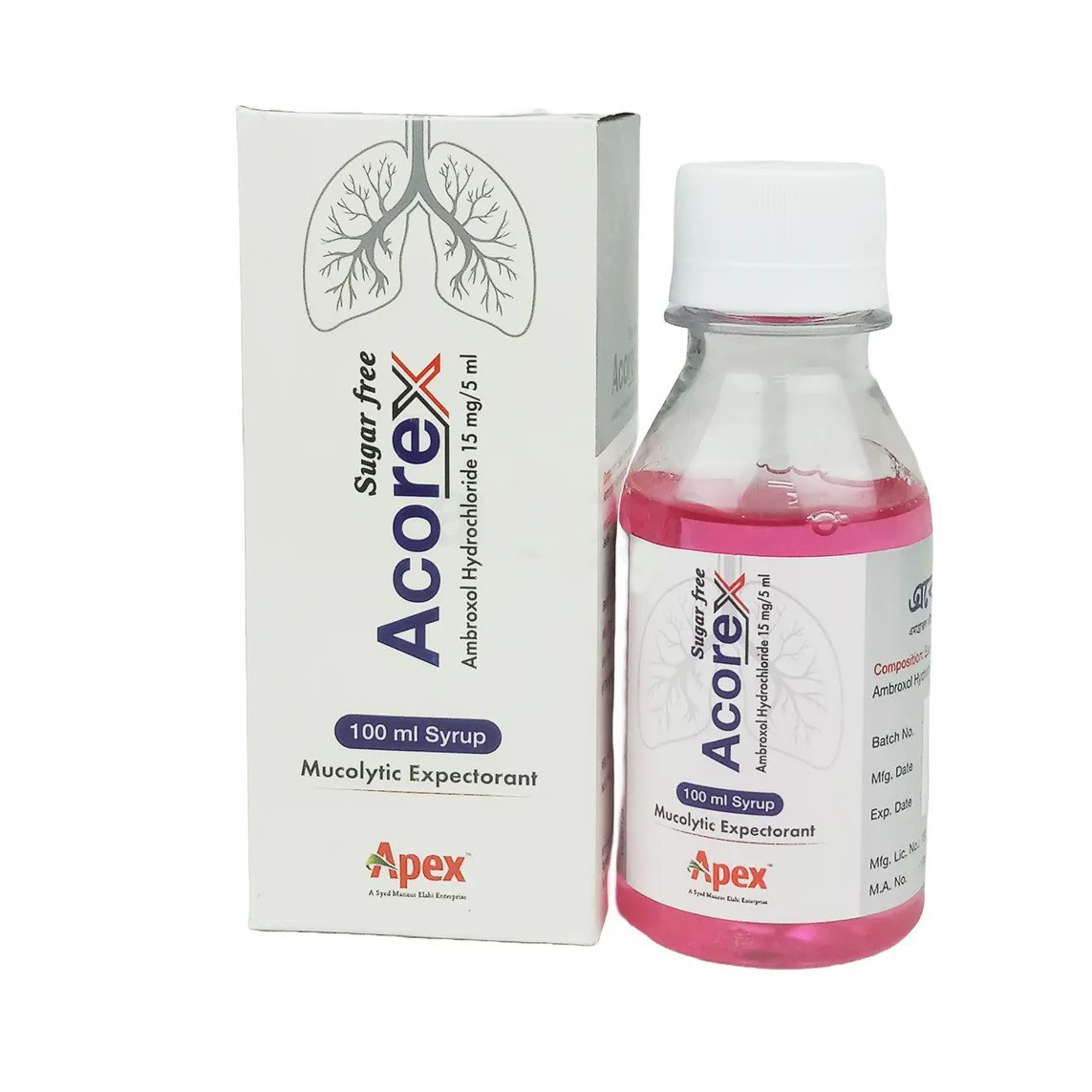 Pack Image: Acorex 15 mg Syrup (100 ml bottle)