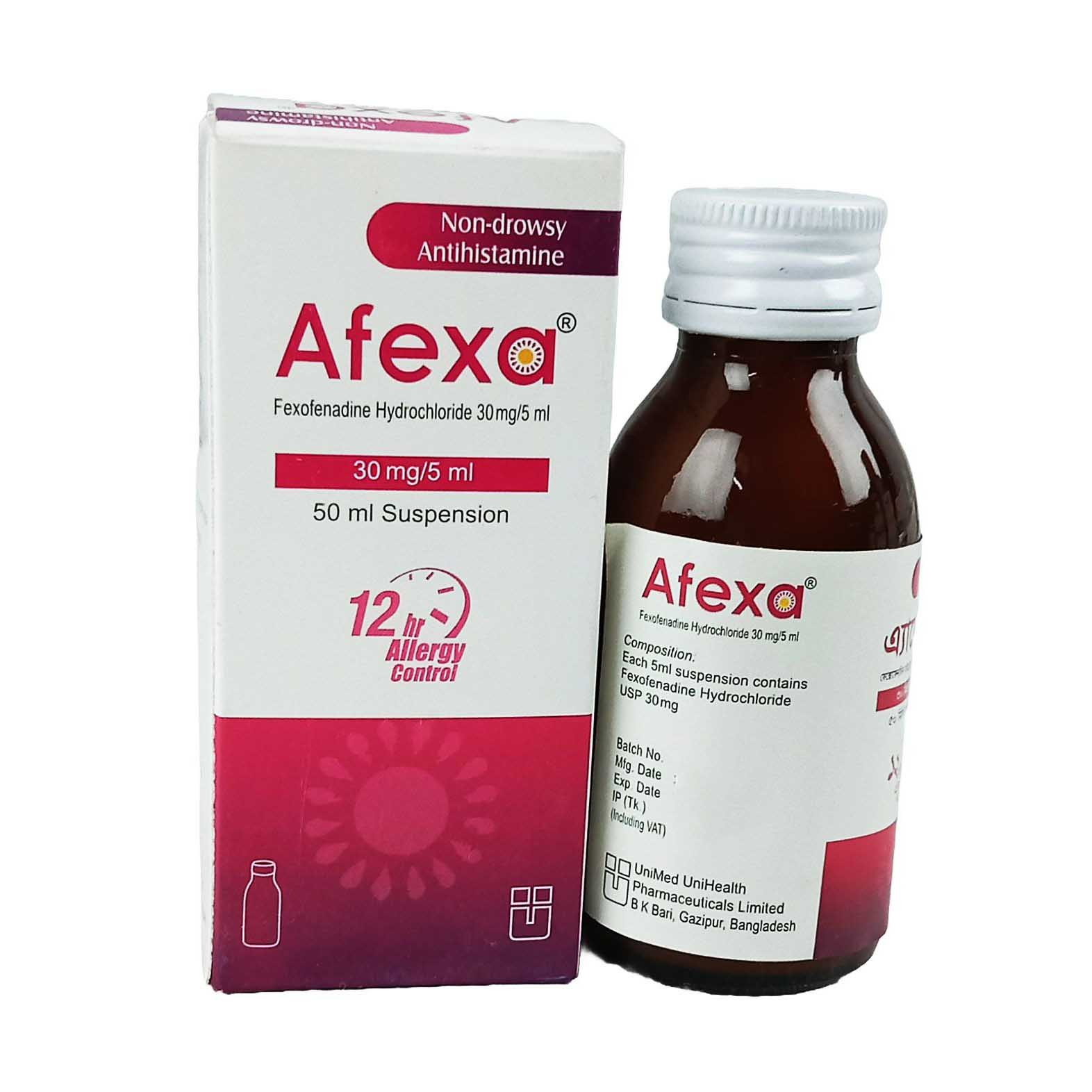 Pack Image: Afexa 30 mg Suspension (50 ml bottle)