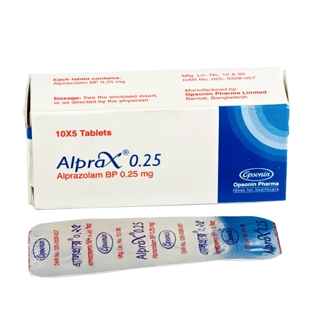 Pack Image: Alprax 0.25 mg Tablet (5 x 10)