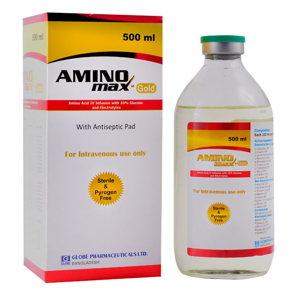 Pack Image: Aminomax Gold 7% 10% Injection (500 ml bottle)