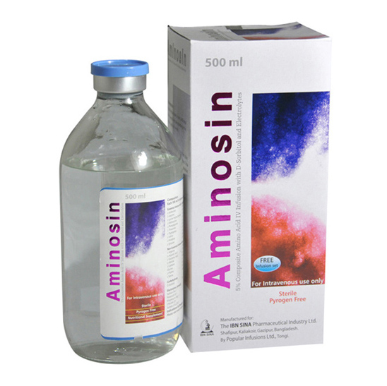 Pack Image: Aminosin 5% Injection (500 ml bottle)