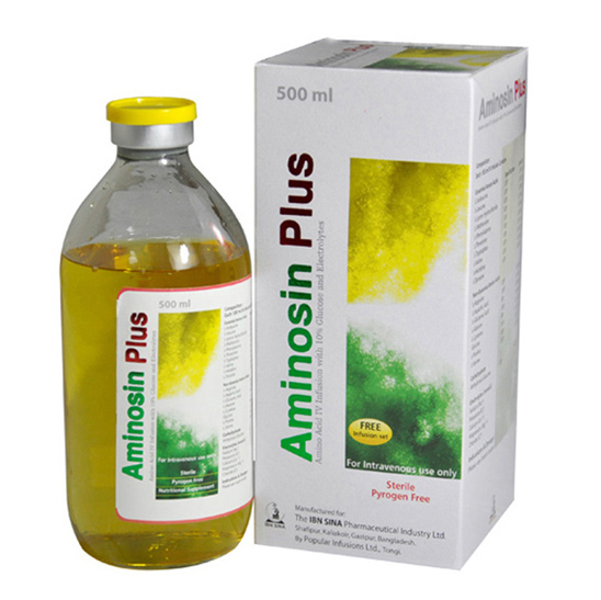 Pack Image: Aminosin Plus 7% 10% Injection (500 ml bottle)