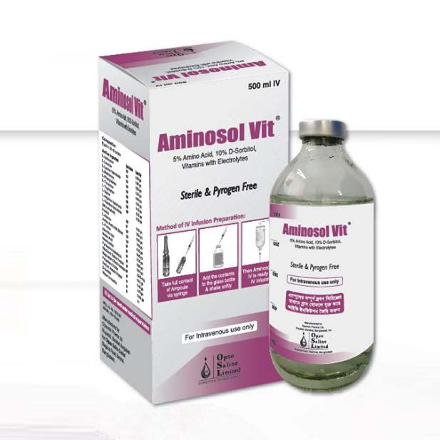 Pack Image: Aminosol Vit 5% Injection (500 ml bottle)