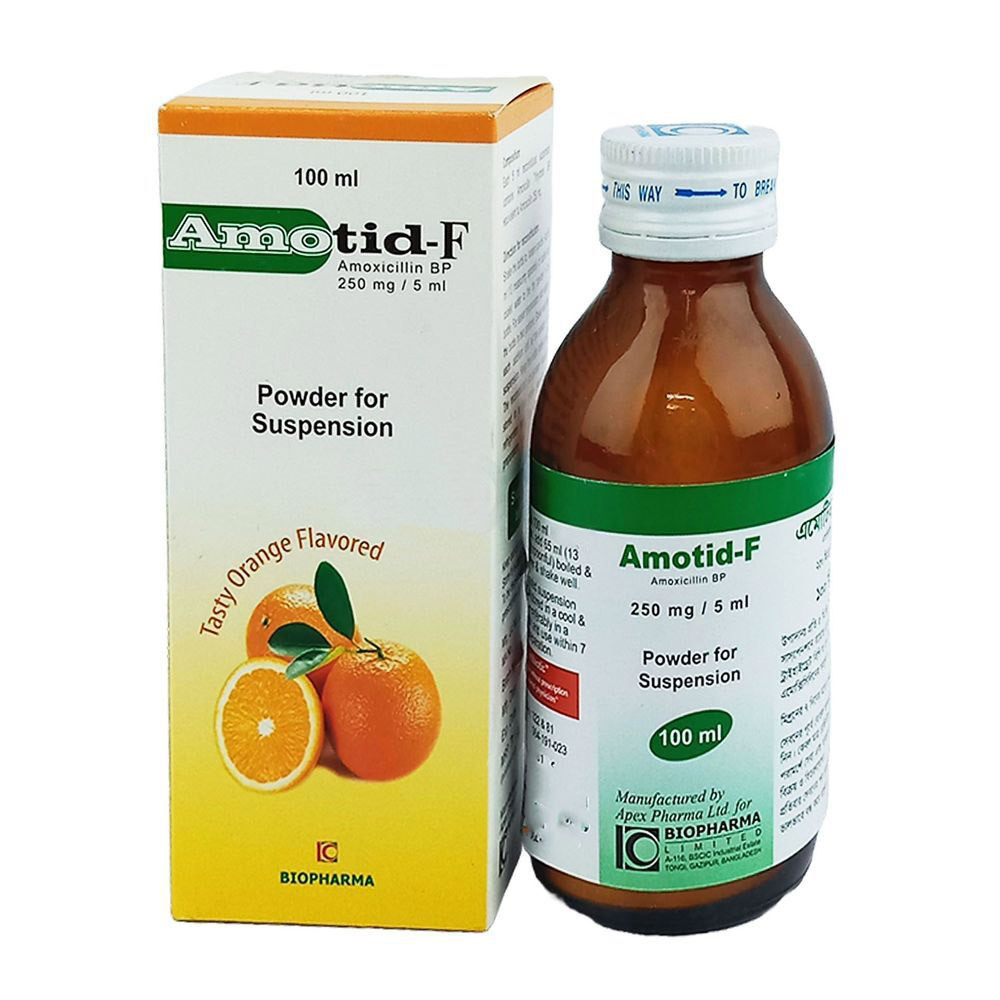 Pack Image: Amotid-F 250 mg Suspension (100 ml bottle)