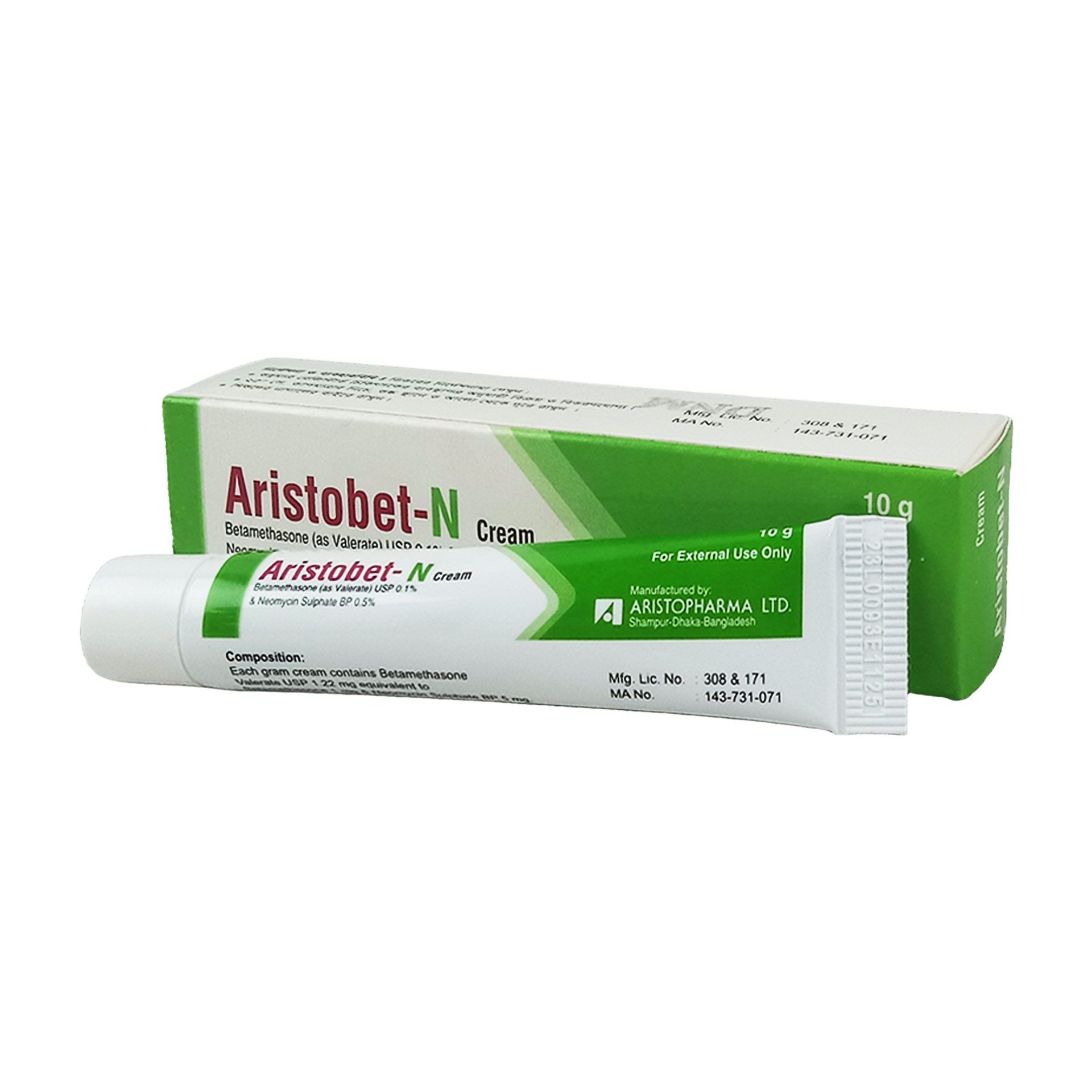 Pack Image: Aristobet-N 0.1% 0.5% Cream (10 gm tube)