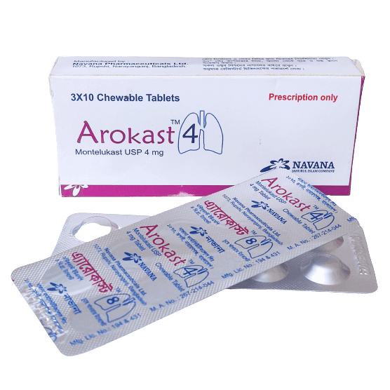 Pack Image: Arokast 4 mg Chewable Tablet (3 x 10)