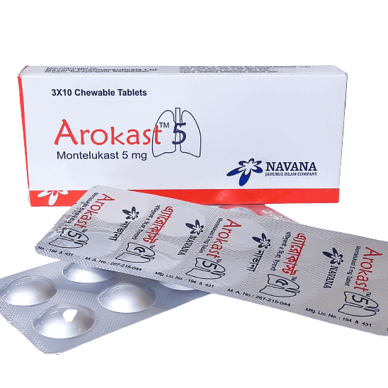 Pack Image: Arokast 5 mg Chewable Tablet (3 x 10)