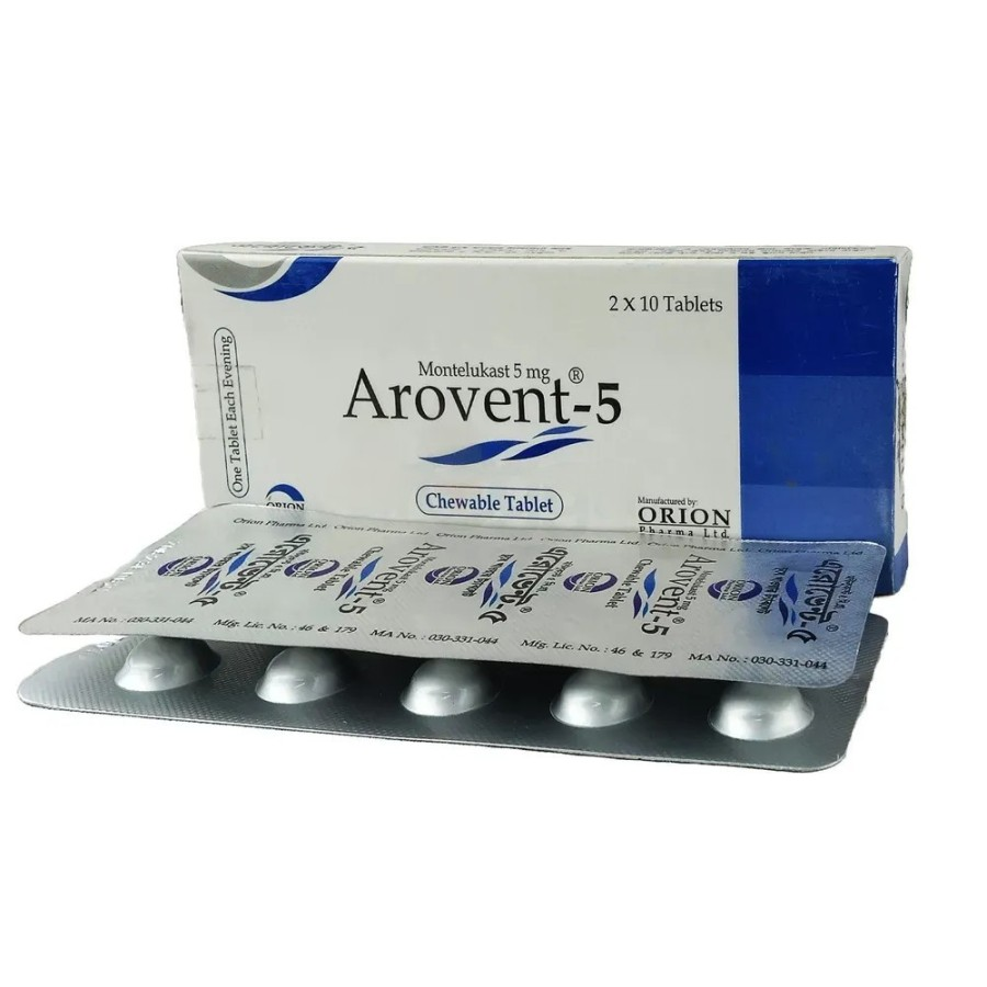 Pack Image: Arovent 5 mg Chewable Tablet (2 x 10)