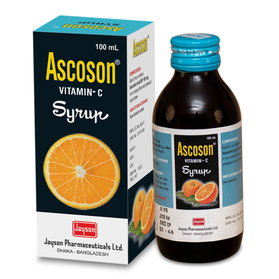 Pack Image: Ascoson 100 mg Syrup (100 ml bottle)