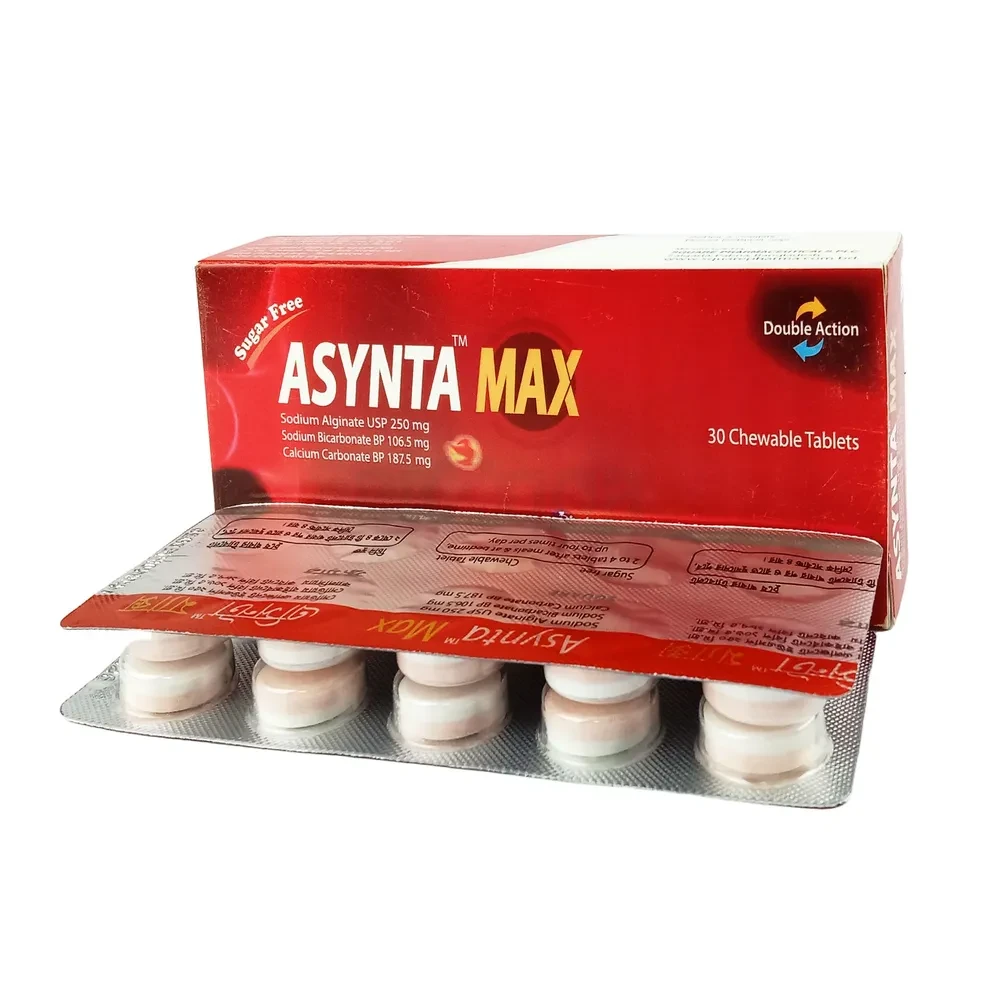 Pack Image: Asynta Max 250 mg Chewable Tablet (3 x 10)