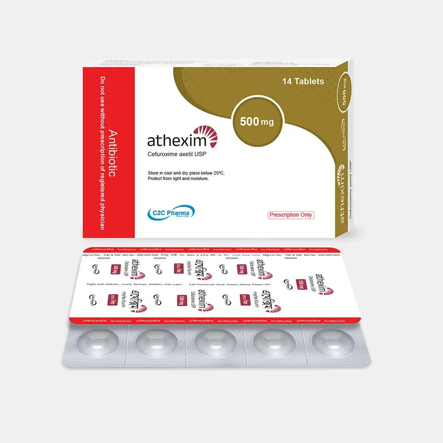 Pack Image: Athexim 500 mg Tablet (2 x 7)