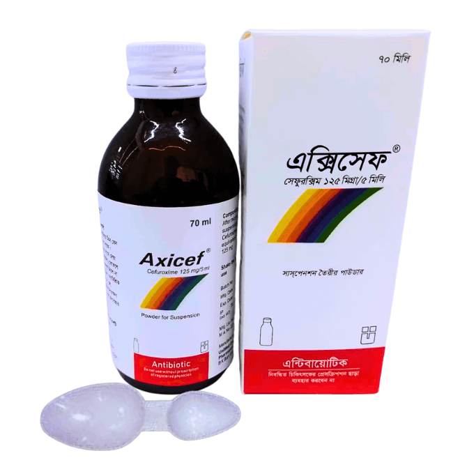 Pack Image: Axicef 125 mg Suspension (70 ml bottle)