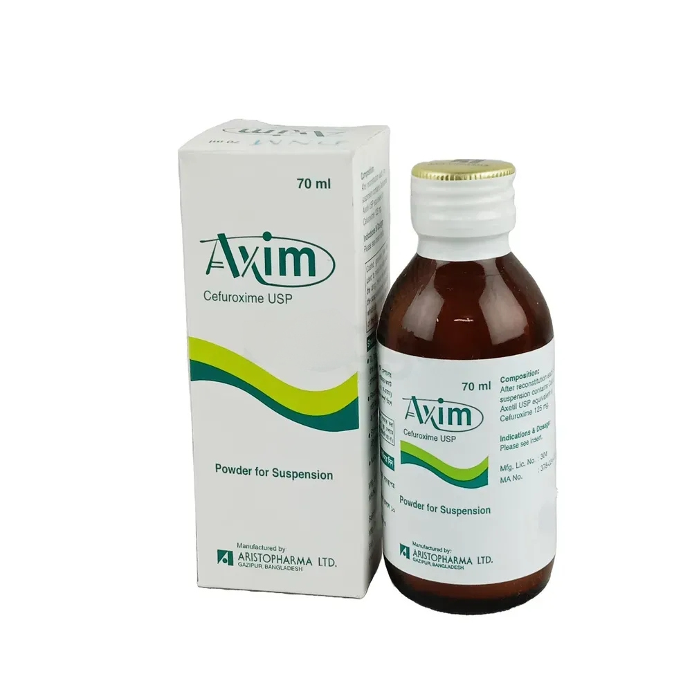 Pack Image: Axim 125 mg Suspension (70 ml bottle)