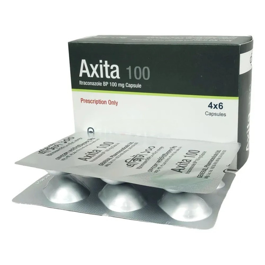 Pack Image: Axita 100 mg Capsule (4 x 6)