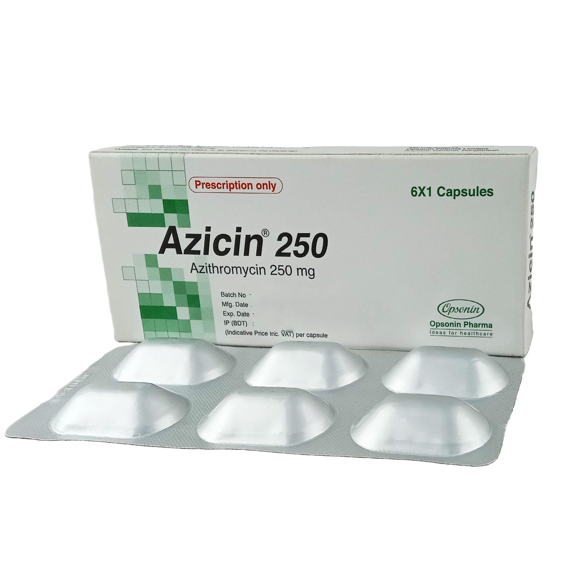 Pack Image: Azicin 250 mg Capsule (1 x 6)