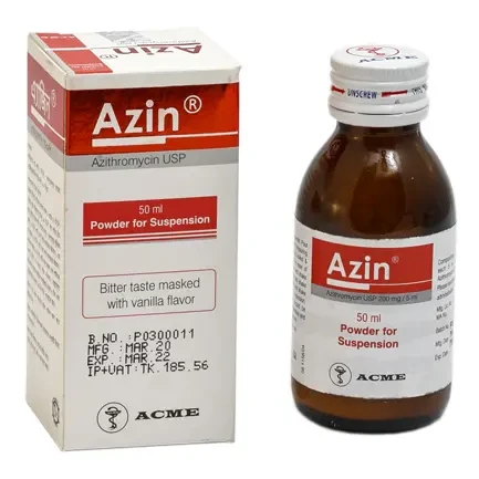 Pack Image: Azin 200 mg Suspension (50 ml bottle)