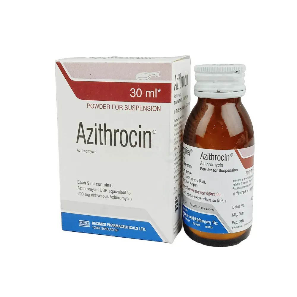 Pack Image: Azithrocin 200 mg Suspension (30 ml bottle)