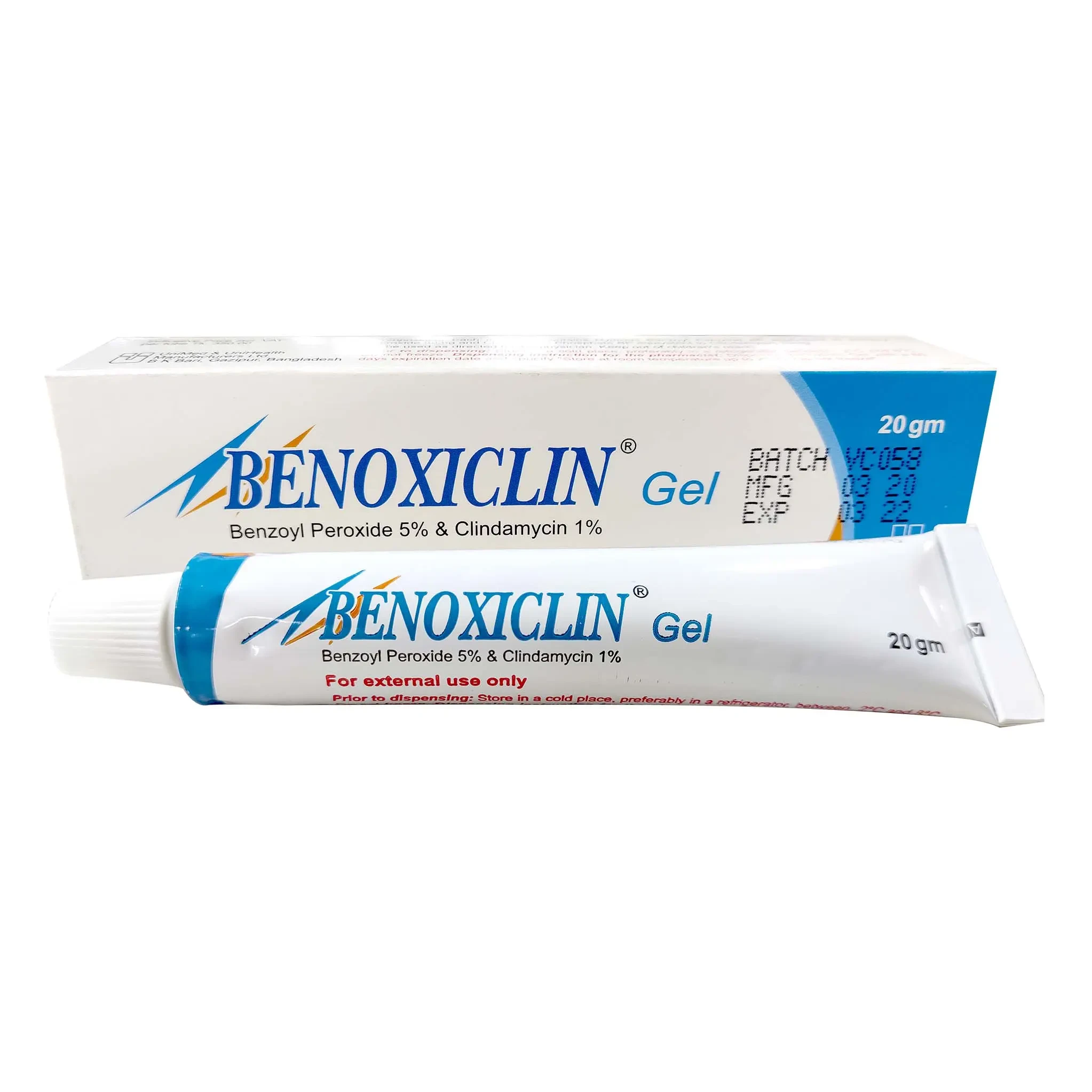 Pack Image: Benoxiclin 1% 5% Topical Gel (20 gm tube)