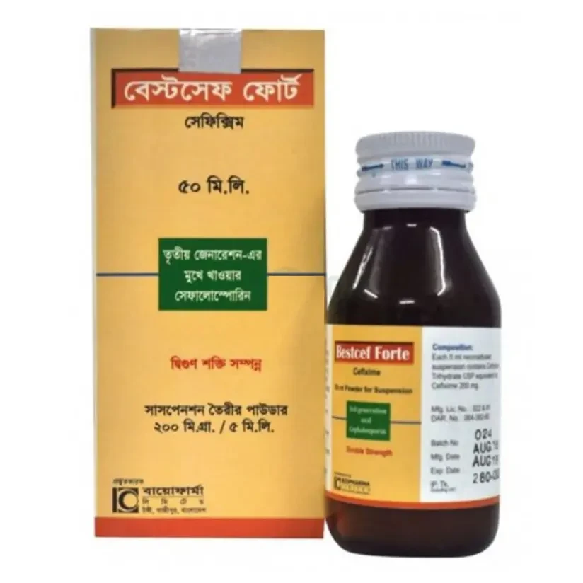 Pack Image: Bestcef Forte 200 mg Suspension (50 ml bottle)