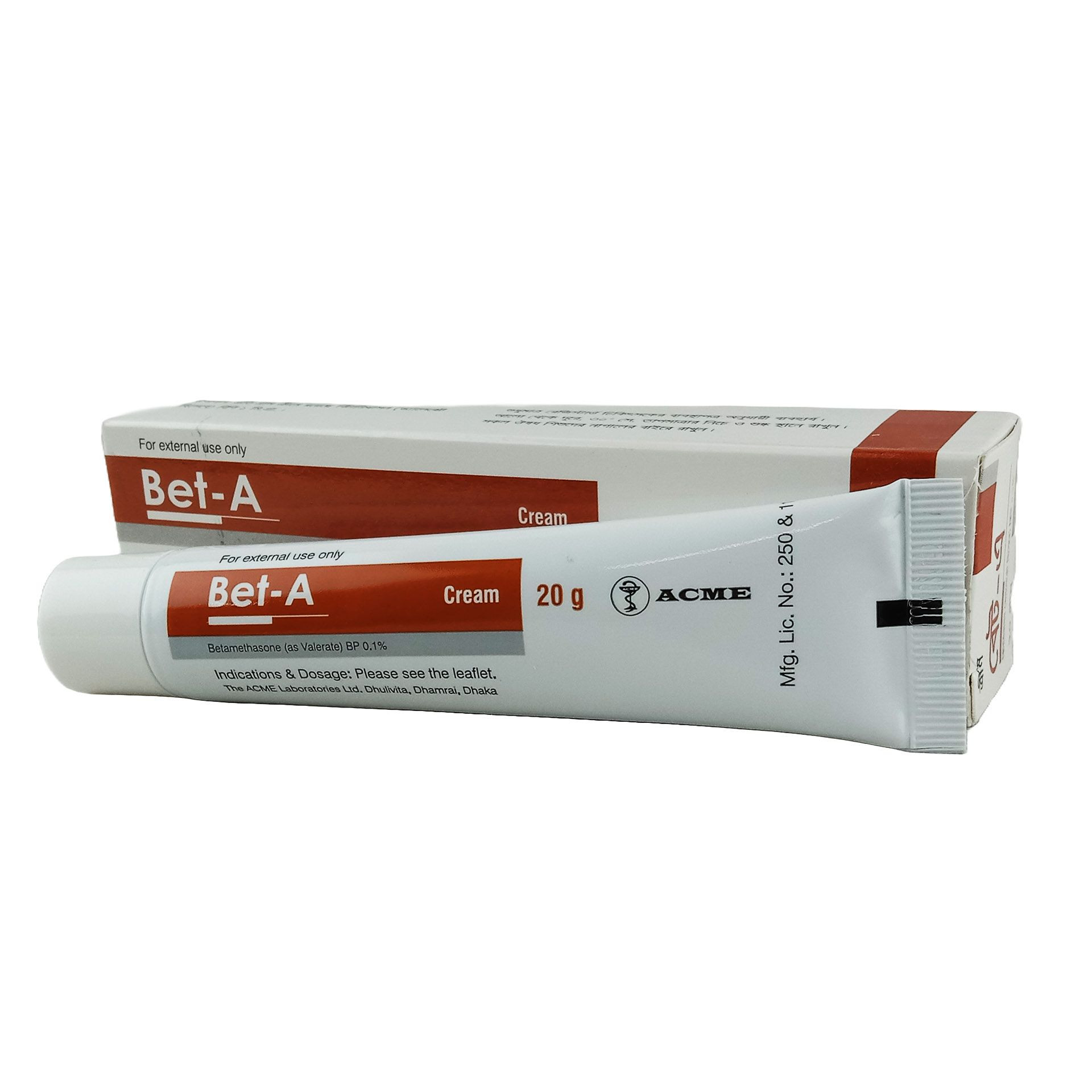 Pack Image: Bet-A 0.1% Cream (20 gm tube)