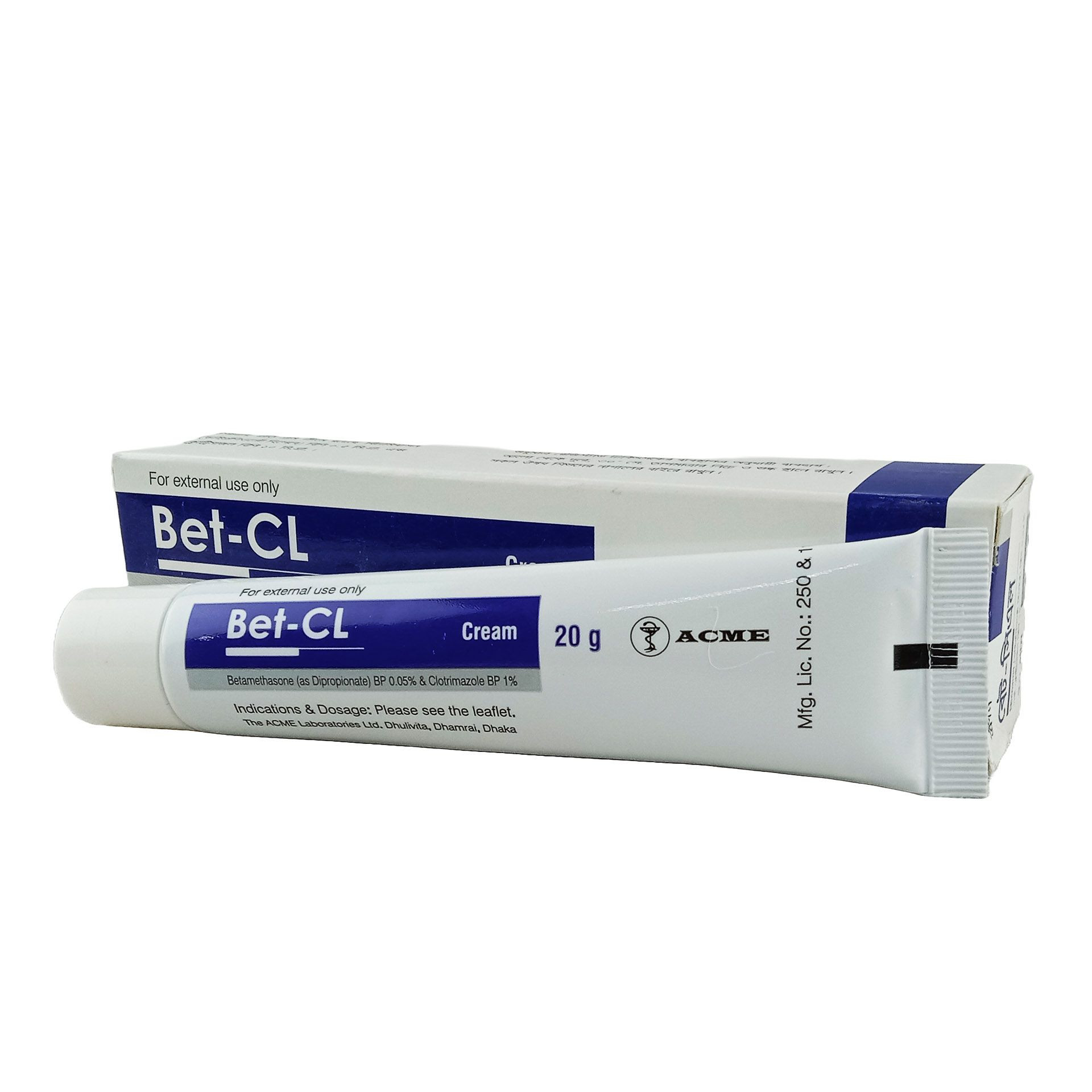 Pack Image: Bet-CL 0.05% 1% Cream (20 gm tube)