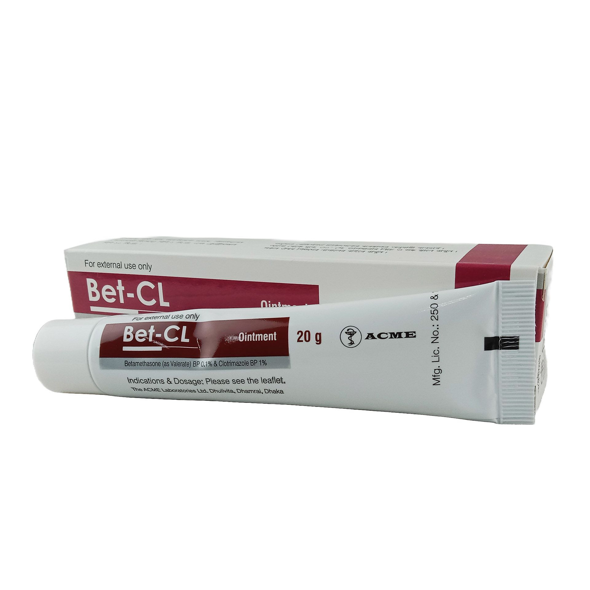 Pack Image: Bet-CL 0.1% 1% Ointment (20 gm tube)
