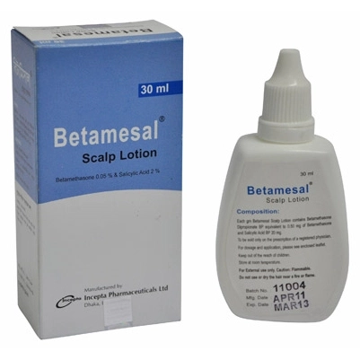 Pack Image: Betamesal 0.05% 2% Scalp Lotion (30 ml container)