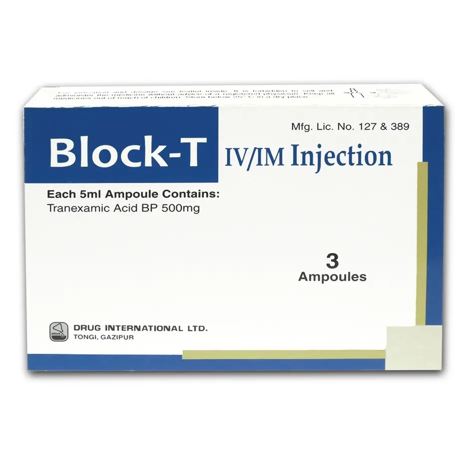 Pack Image: Block-T 500 mg Injection (5 ml ampoule)