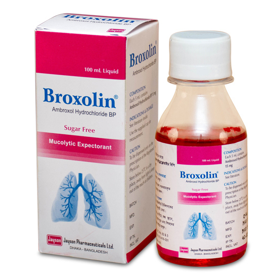 Pack Image: Broxolin 15 mg Syrup (100 ml bottle)