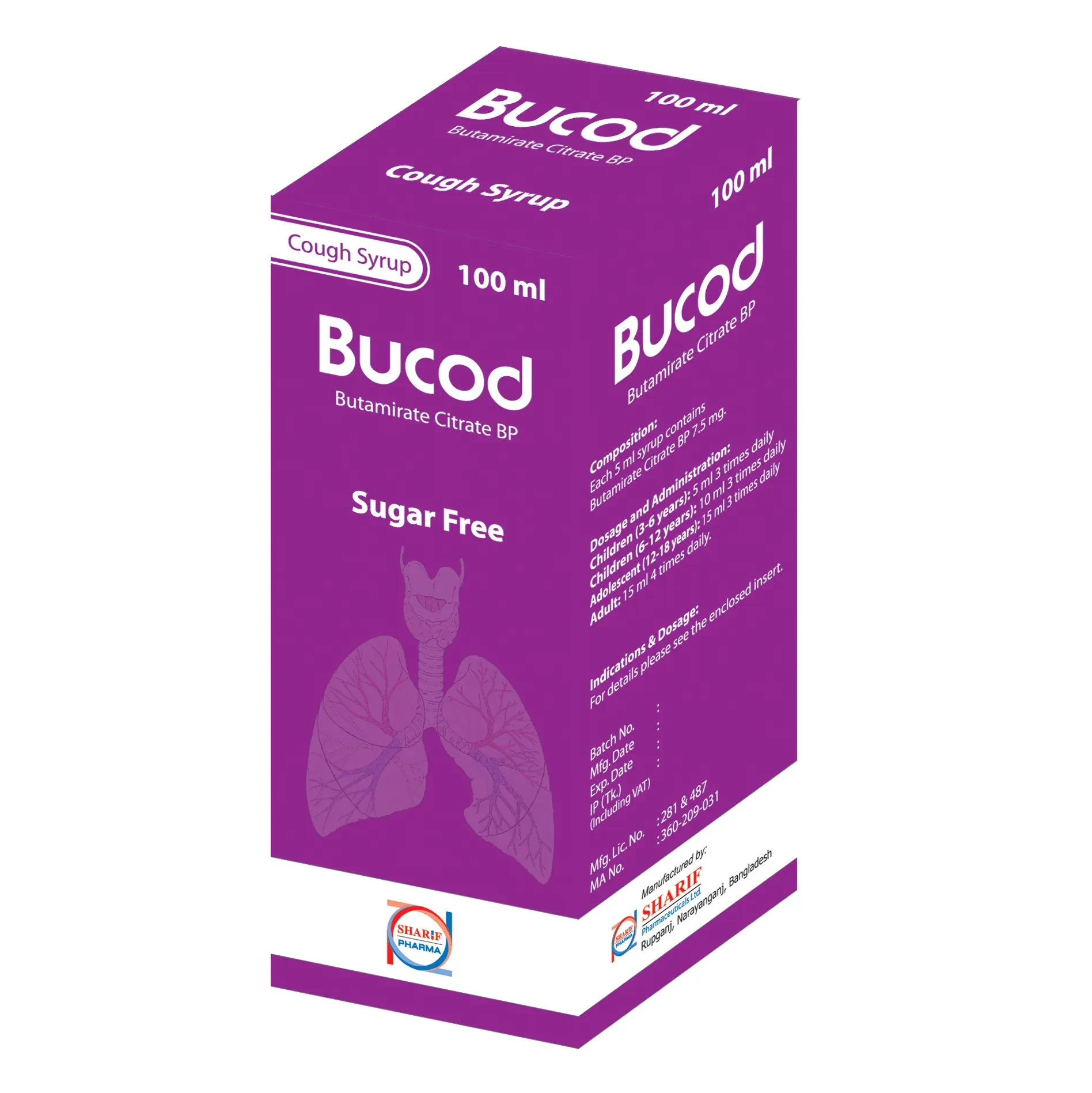 Pack Image: Bucod 7.5 mg Syrup (100 ml bottle)