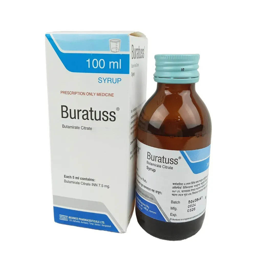 Pack Image: Buratuss 7.5 mg Syrup (100 ml bottle)