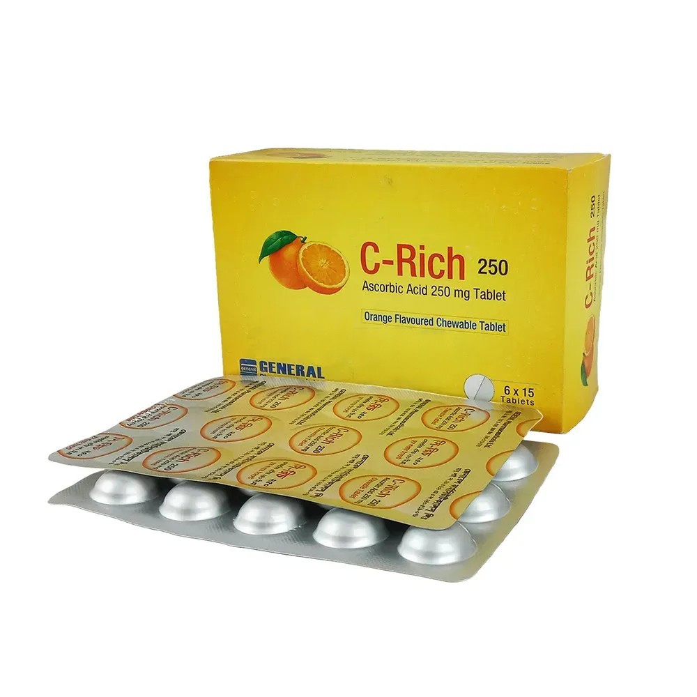 Pack Image: C-Rich 250 mg Chewable Tablet (6 x 15)