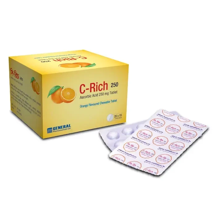 Pack Image: C-Rich 250 mg Chewable Tablet (6 x 15)