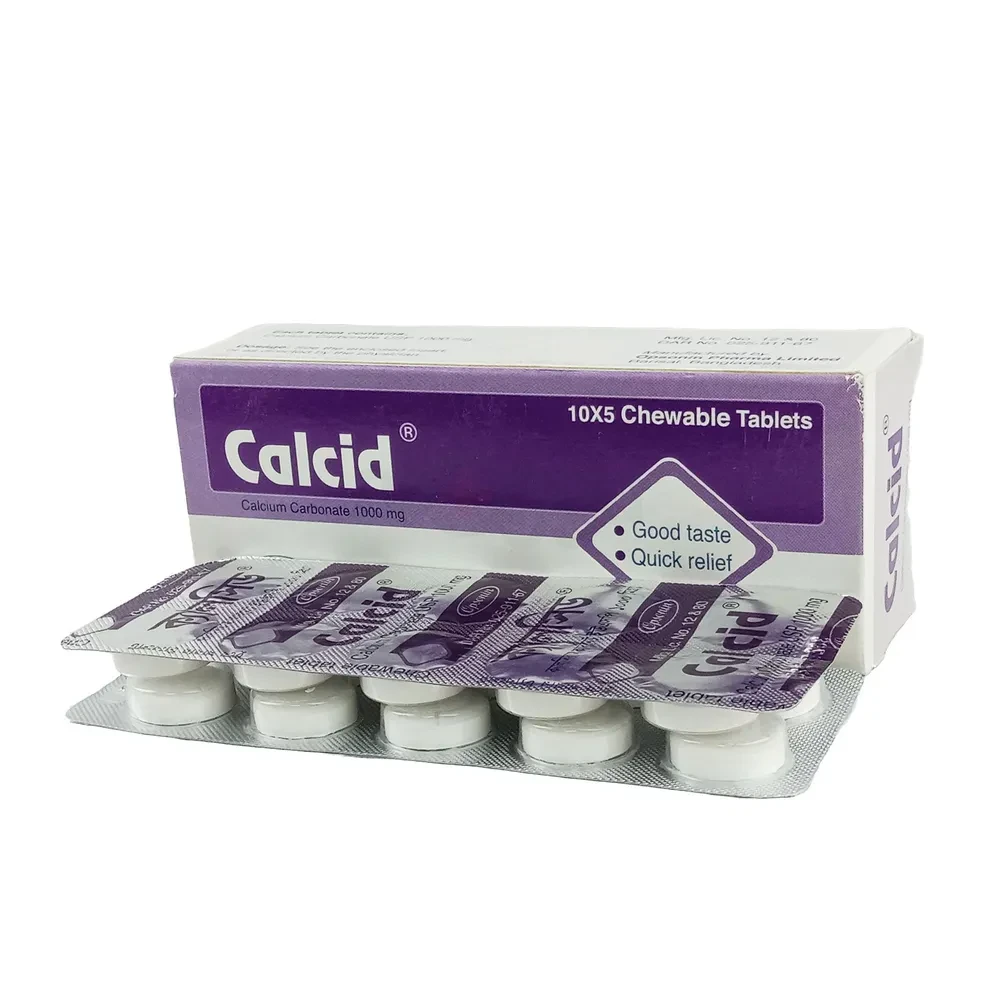 Pack Image: Calcid 1000 mg Chewable Tablet (5 x 10)