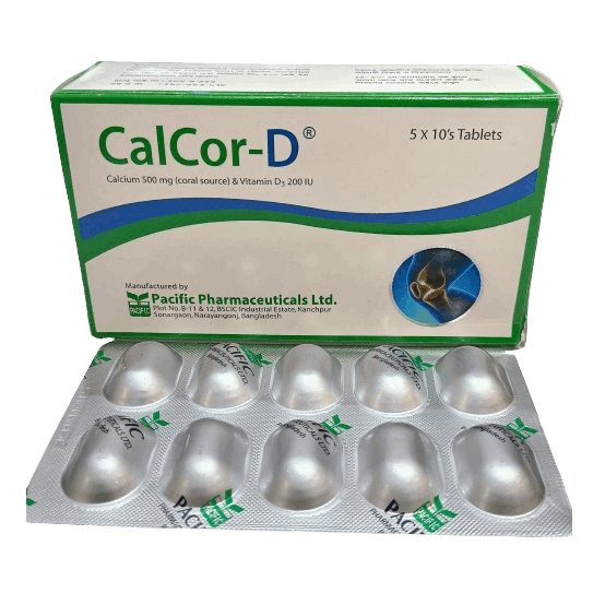 Pack Image: Calcor-D 500 mg Tablet (5 x 10)