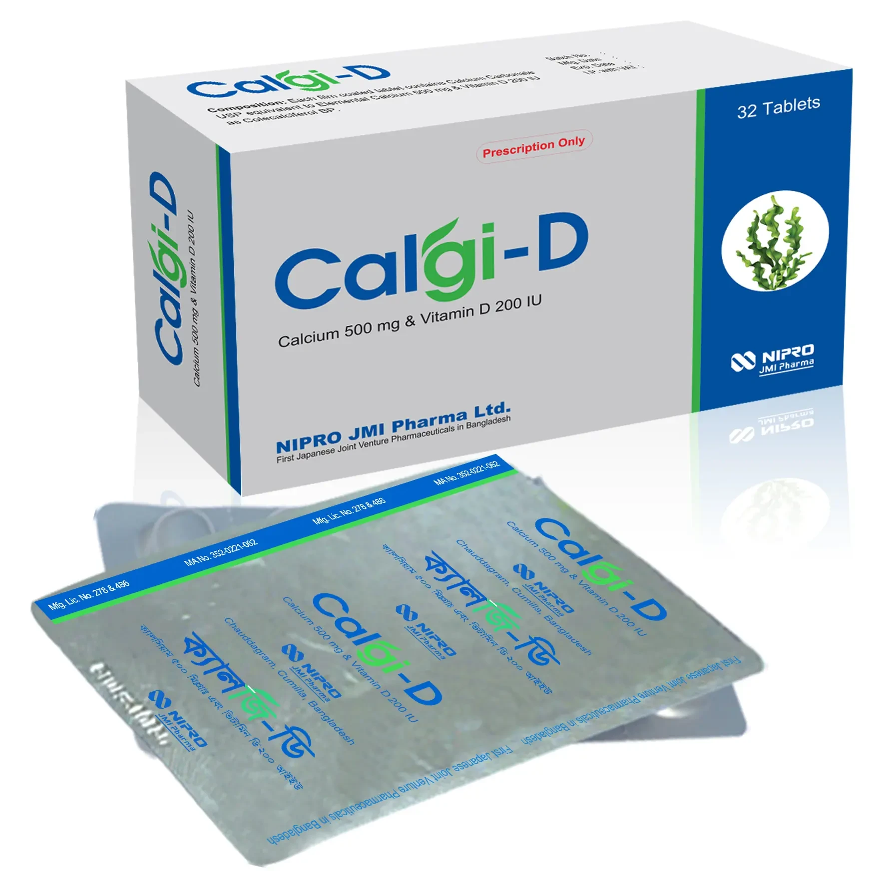 Pack Image: Calgi-D 500 mg Tablet (4 x 8)