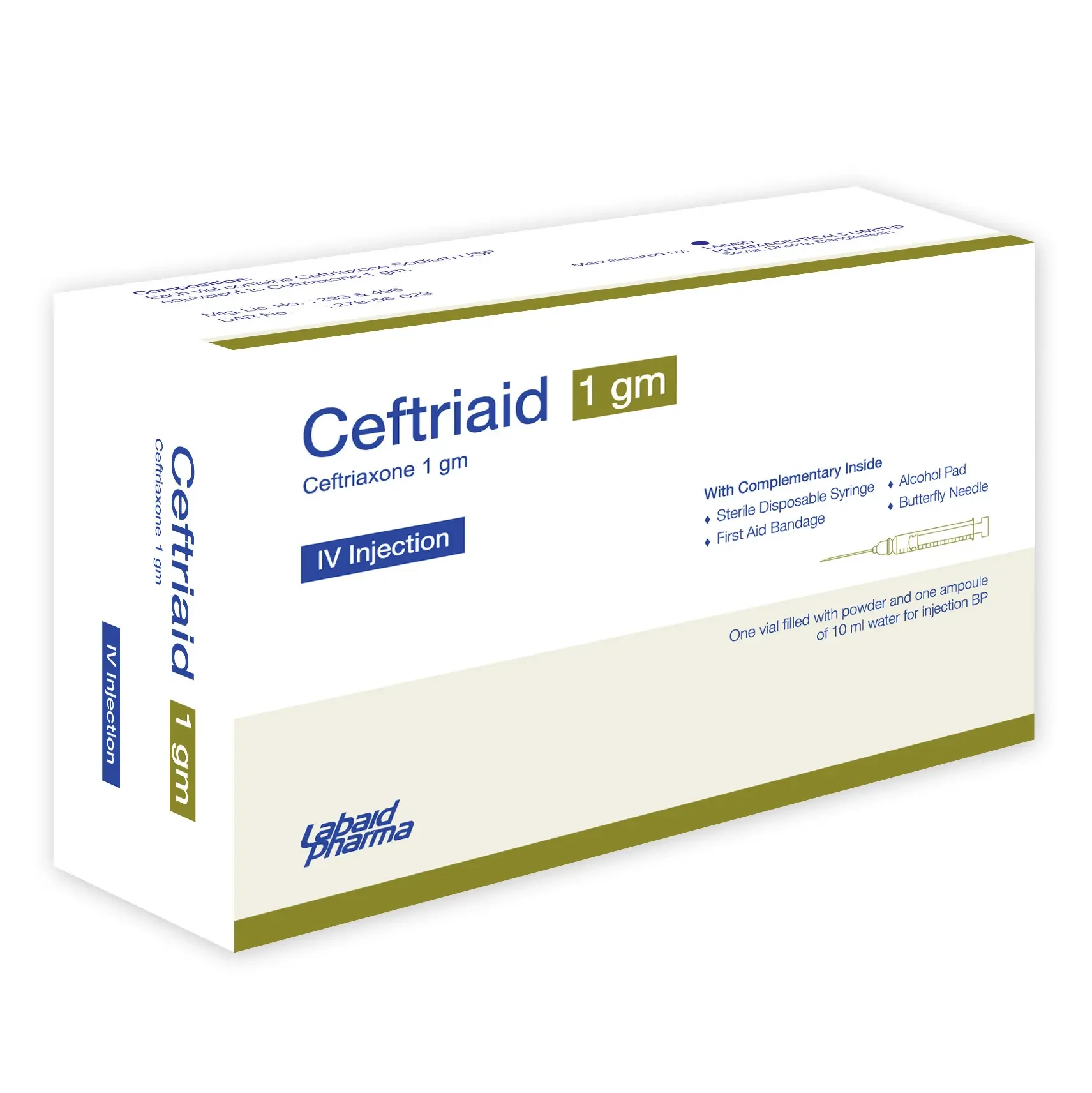 Pack Image: Ceftriaid 1 gm Injection (1 gm vial)
