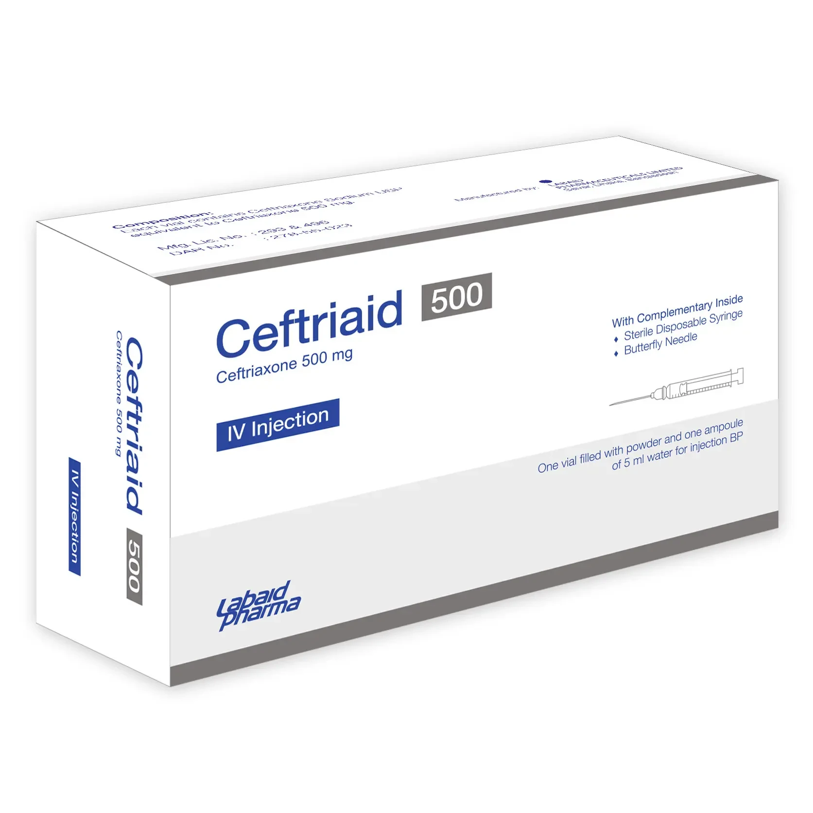 Pack Image: Ceftriaid 500 mg Injection (500 mg vial)