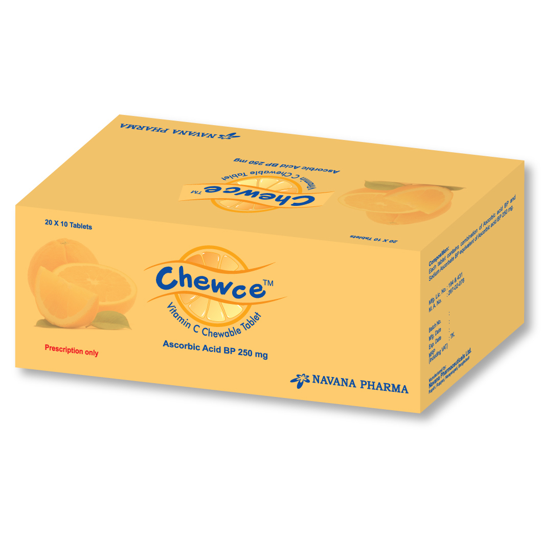 Pack Image: Chewce 250 mg Chewable Tablet (20 x 10)