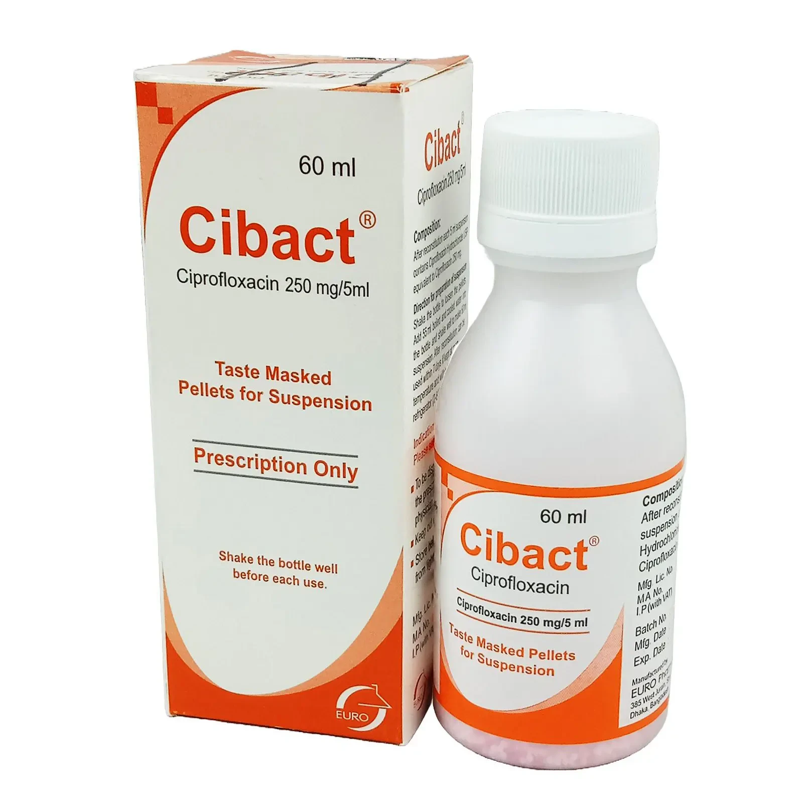 Pack Image: Cibact 250 mg Suspension (60 ml bottle)