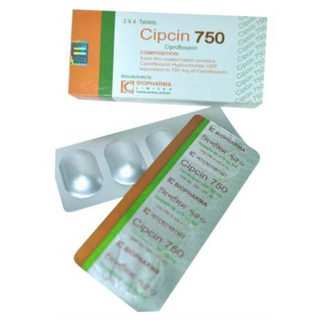 Pack Image: Cipcin 750 mg Tablet (3 x 4)