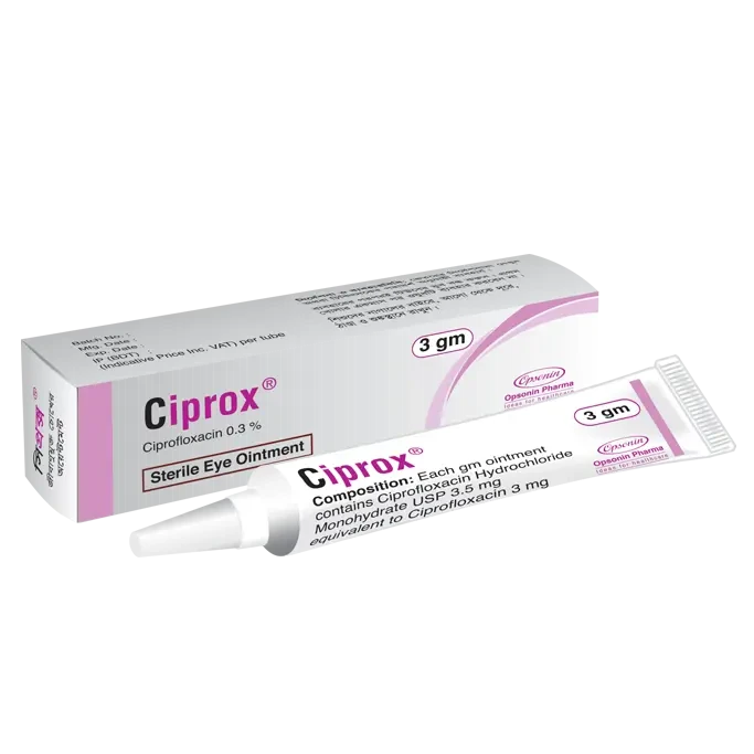 Pack Image: Ciprox 0.3% Eye Ointment (3 gm tube)